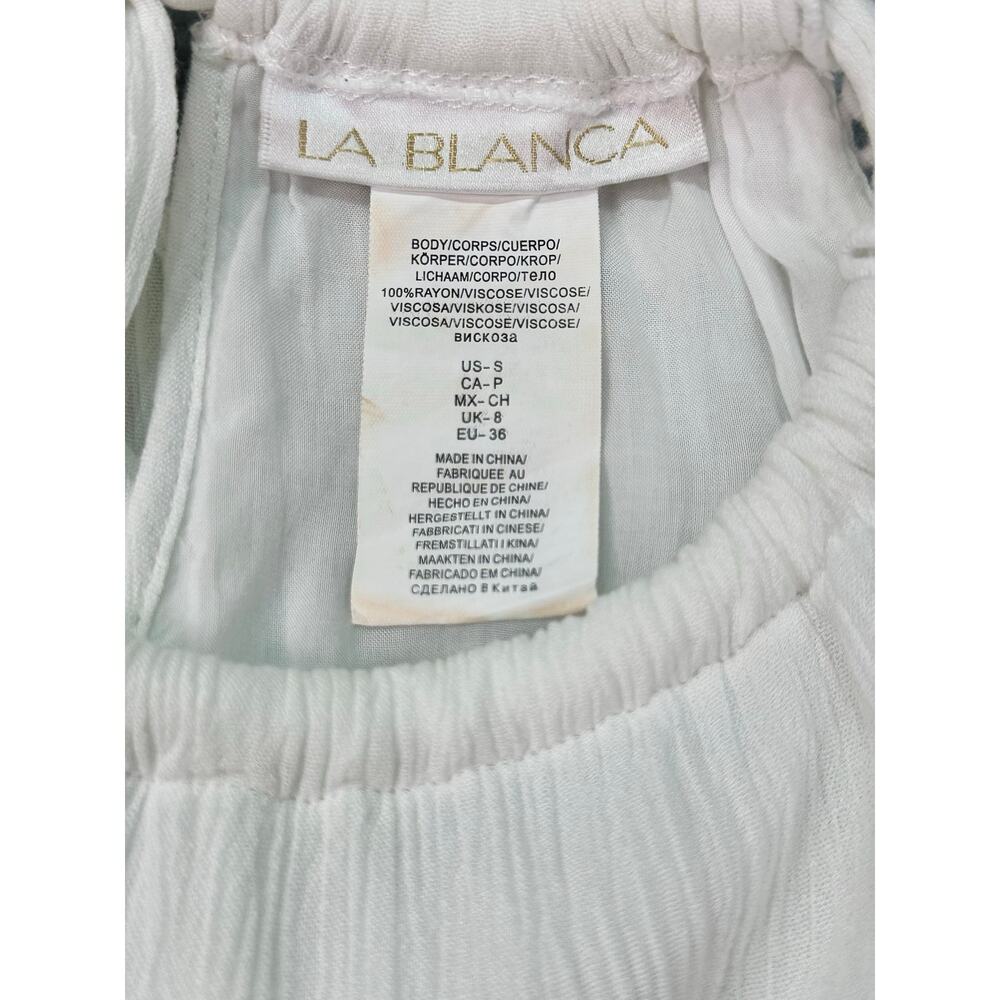 La Blanca White High Neck Cover Up Dress Crochet Trim Crinkle Fabric Size Small - Picture 10 of 10